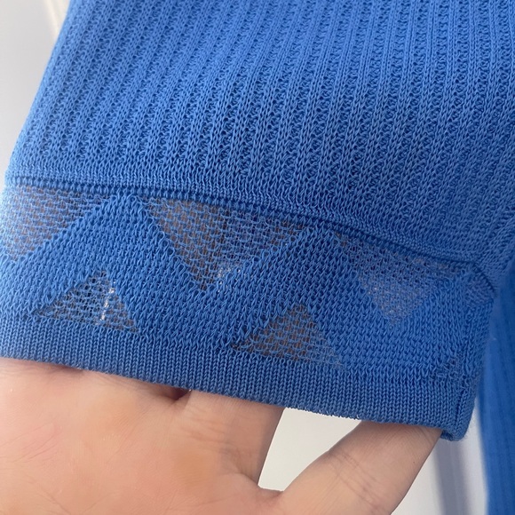 Misook Blue Open Front Knit Cardigan with mesh and eyelet detail size XL - Picture 6 of 8